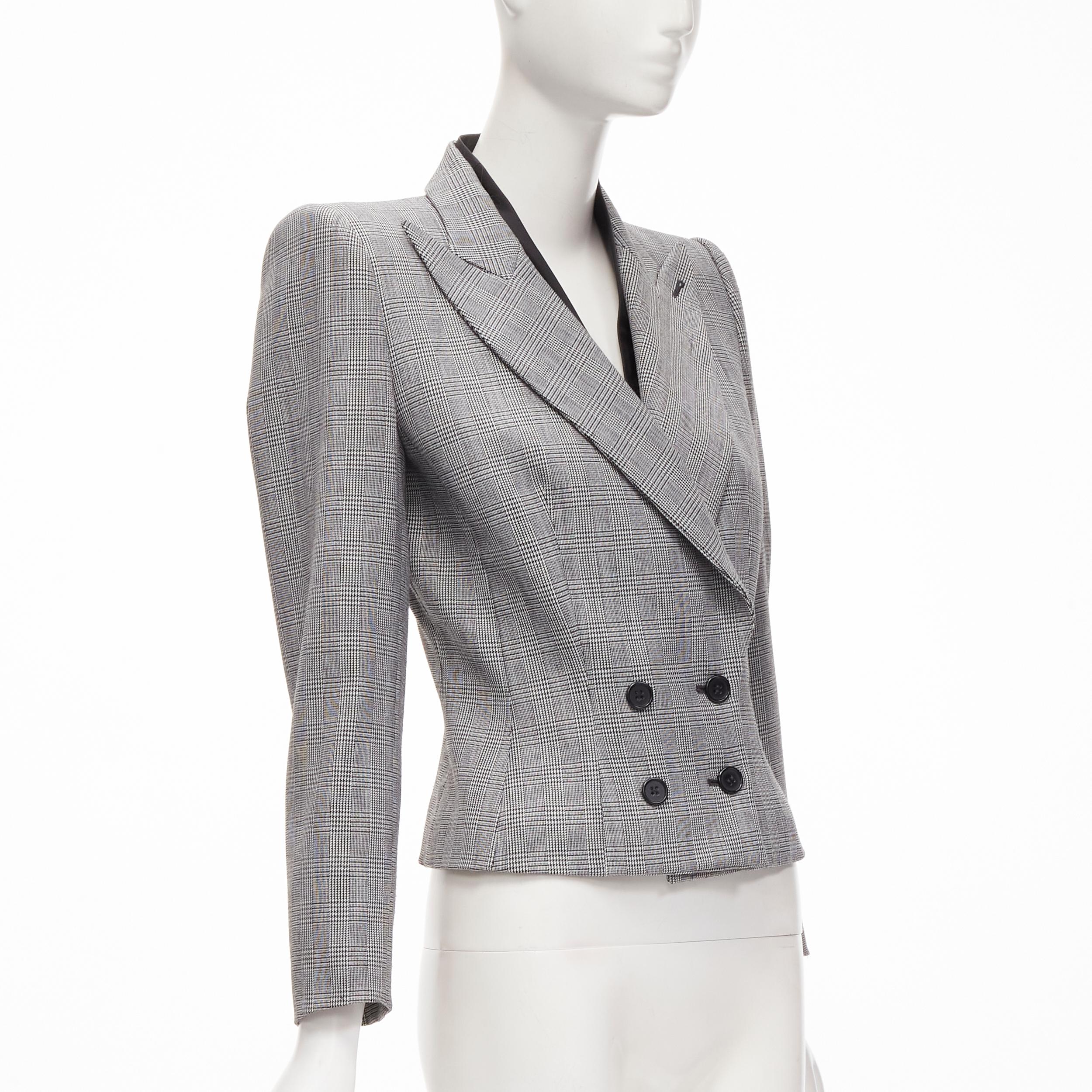 ALEXANDER MCQUEEN 1990s Vintage grey houndstooth layer collar blazer IT40 S In Excellent Condition For Sale In Hong Kong, NT