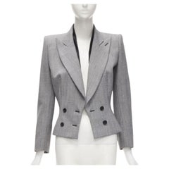 ALEXANDER MCQUEEN 1990 Vintage Grauer Blazer mit Hahnentrittmuster und Kragen IT40 S