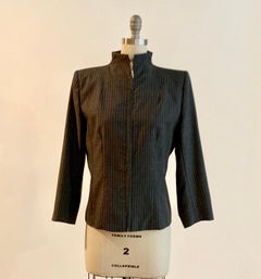Alexander McQueen 1990s Grey Pinstripe Zipper Front Tailored Blazer Jacket