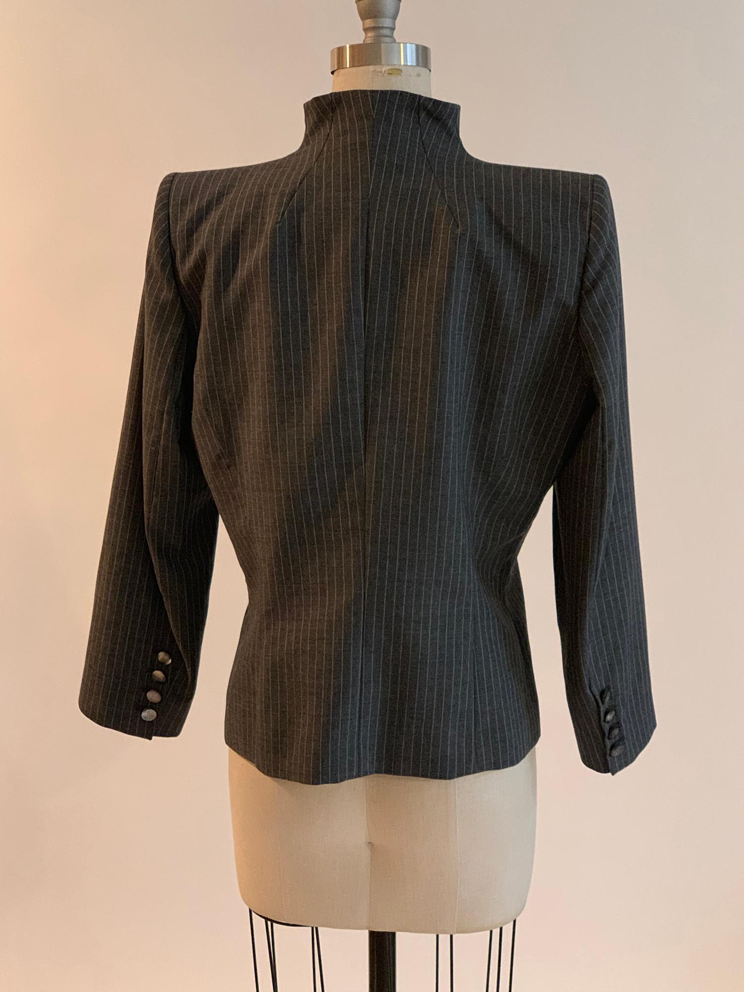 Black Alexander McQueen 1990s Grey Pinstripe Zipper Front Tailored Blazer Jacket For Sale