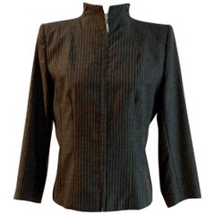 Alexander McQueen - Blazer tailleur gris à rayures et fermeture éclair sur le devant, années 1990