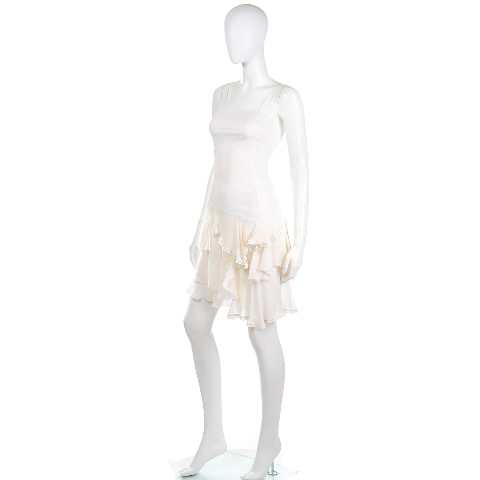 Gray Alexander McQueen 1996 The Hunger White Cotton & Silk Asymmetrical Ruffled Dress For Sale