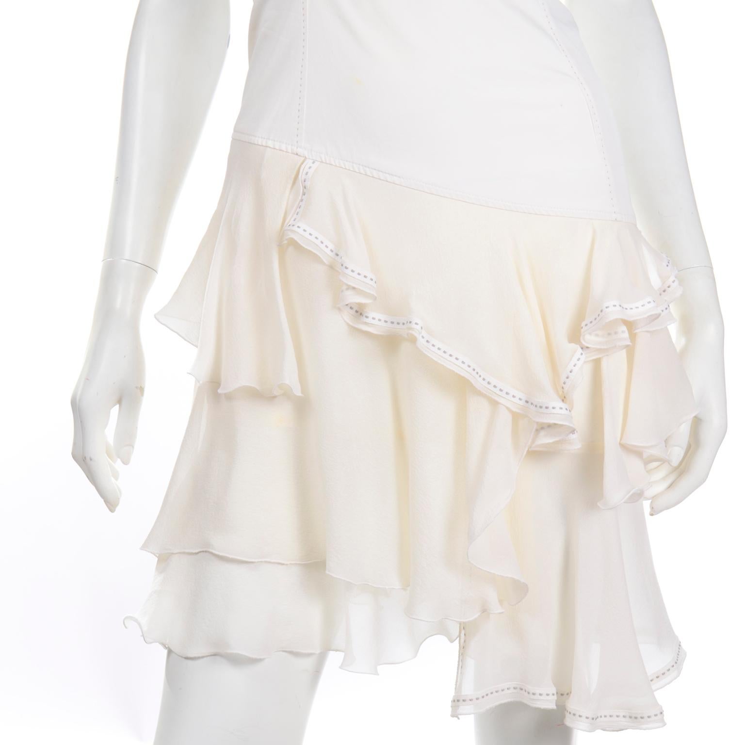 Alexander McQueen 1996 The Hunger White Cotton & Silk Asymmetrical Ruffled Dress For Sale 1