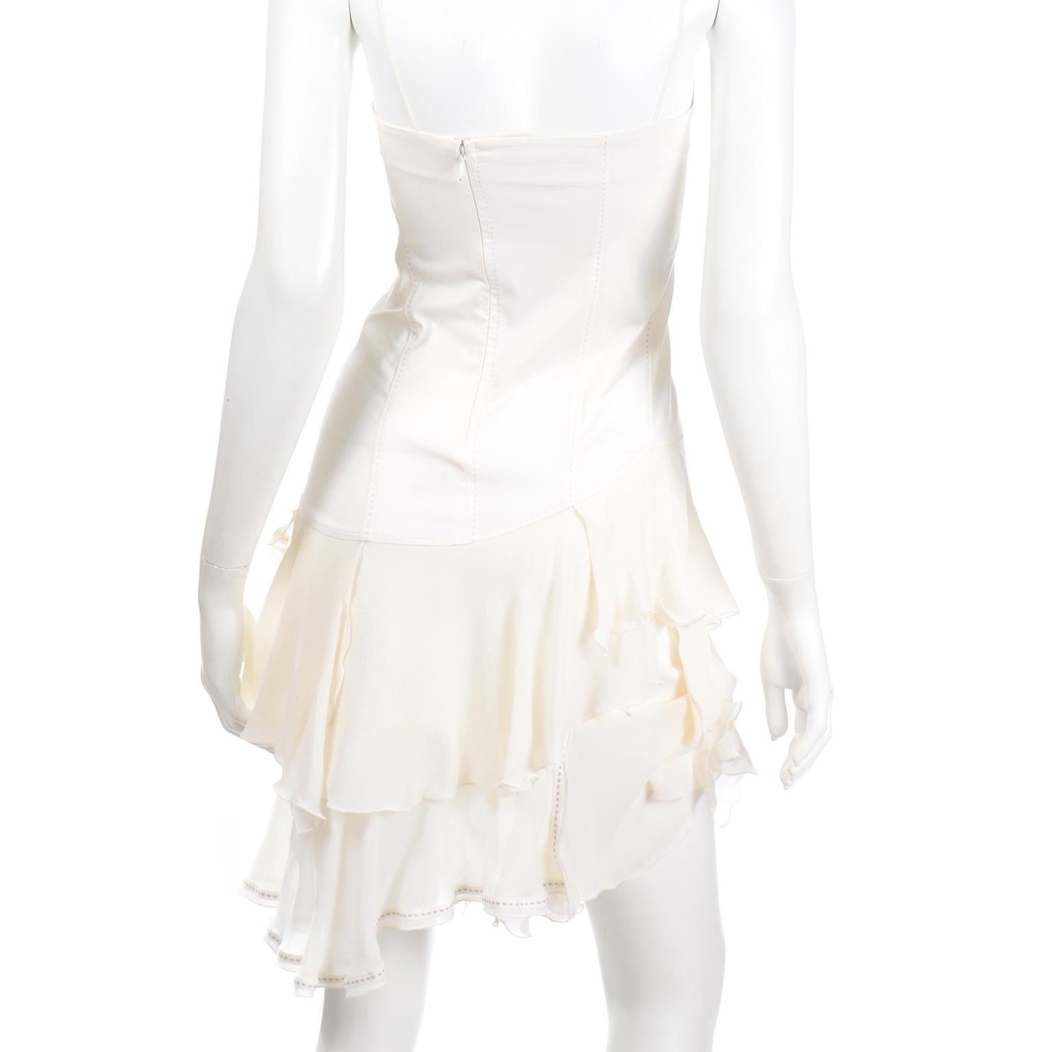 Women's Alexander McQueen 1996 The Hunger White Cotton & Silk Asymmetrical Ruffled Dress For Sale