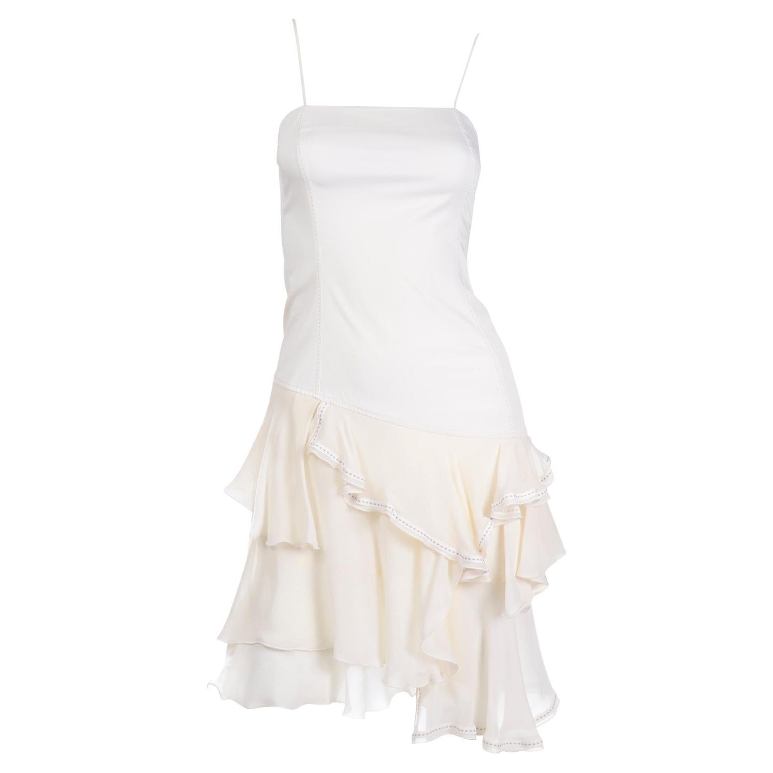 Alexander McQueen 1996 The Hunger White Cotton & Silk Asymmetrical Ruffled Dress For Sale