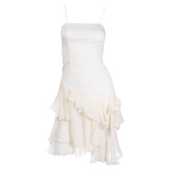 Retro Alexander McQueen 1996 The Hunger White Cotton & Silk Asymmetrical Ruffled Dress