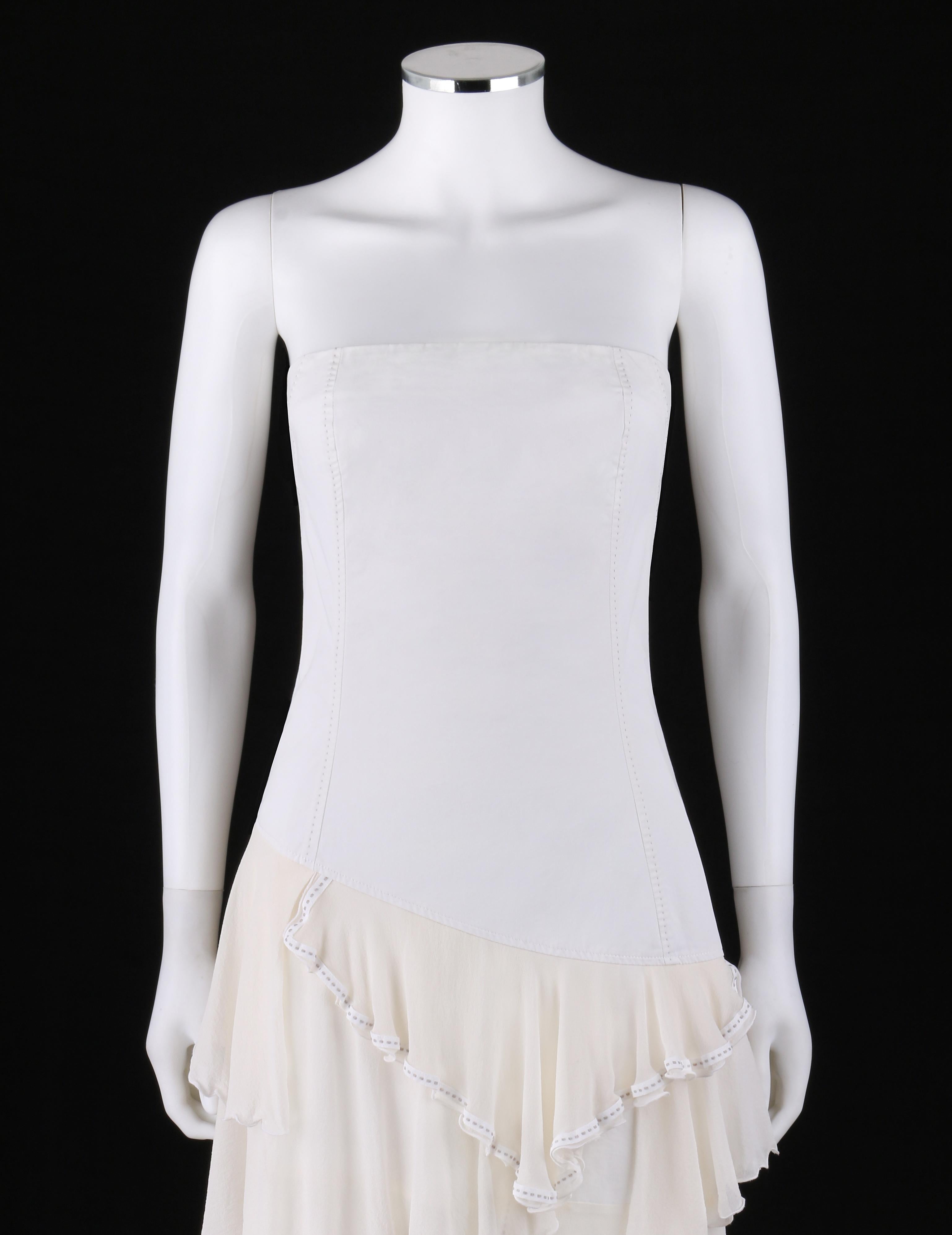 ALEXANDER McQUEEN 1996 „The Hunger“ Asymmetrisches Kleid aus weißem, elfenbeinfarbenem Seidenkrepp (Weiß) im Angebot