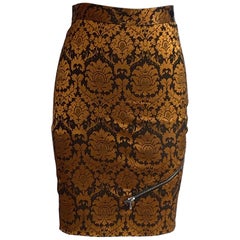 Alexander McQueen 1997 Runway Orange and Brown Brocade Zipper Pencil Skirt