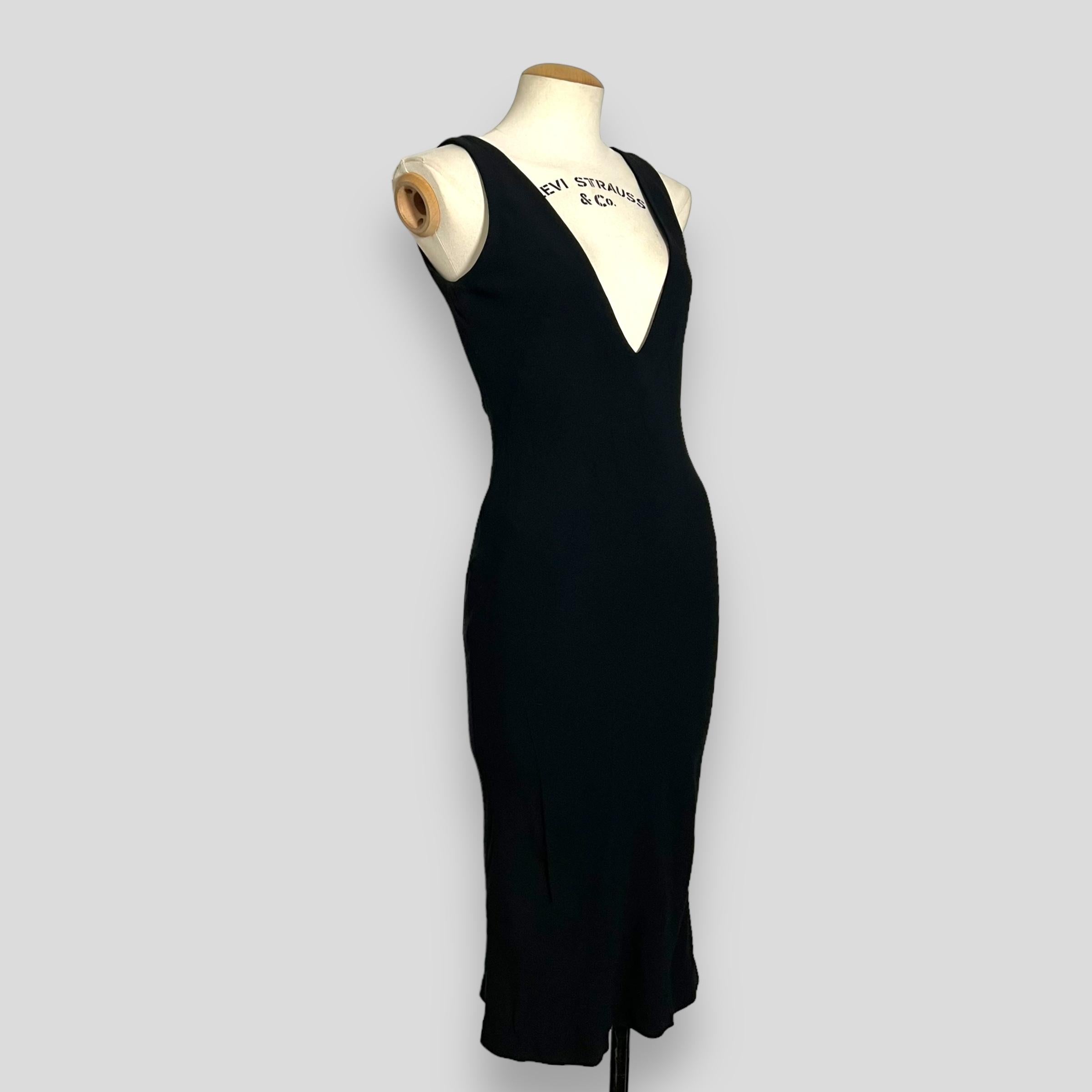 Black Alexander McQueen 1997 S/S La Poupee Plunging V Neck Bias low Cut  Dress For Sale