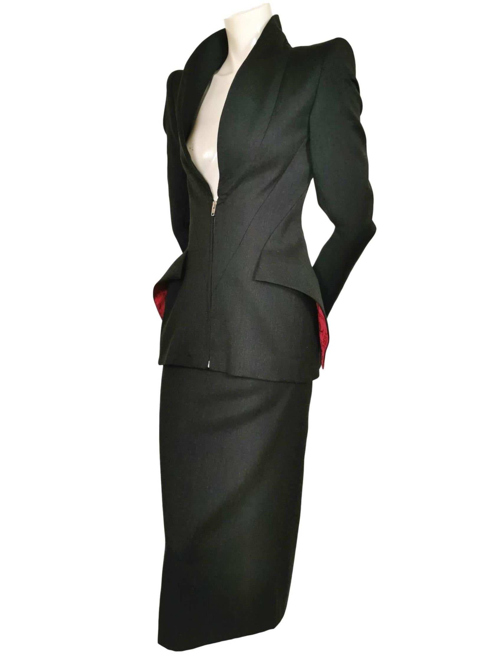 Black Alexander McQueen 1998 Joan Collection Fitted Skirt Suit