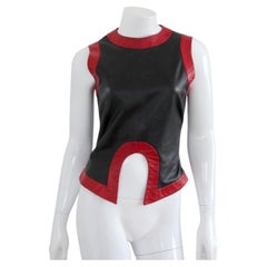 ALEXANDER MCQUEEN 2000 Black & Red Arch Cutout Leather Tank Top "Eye" collection