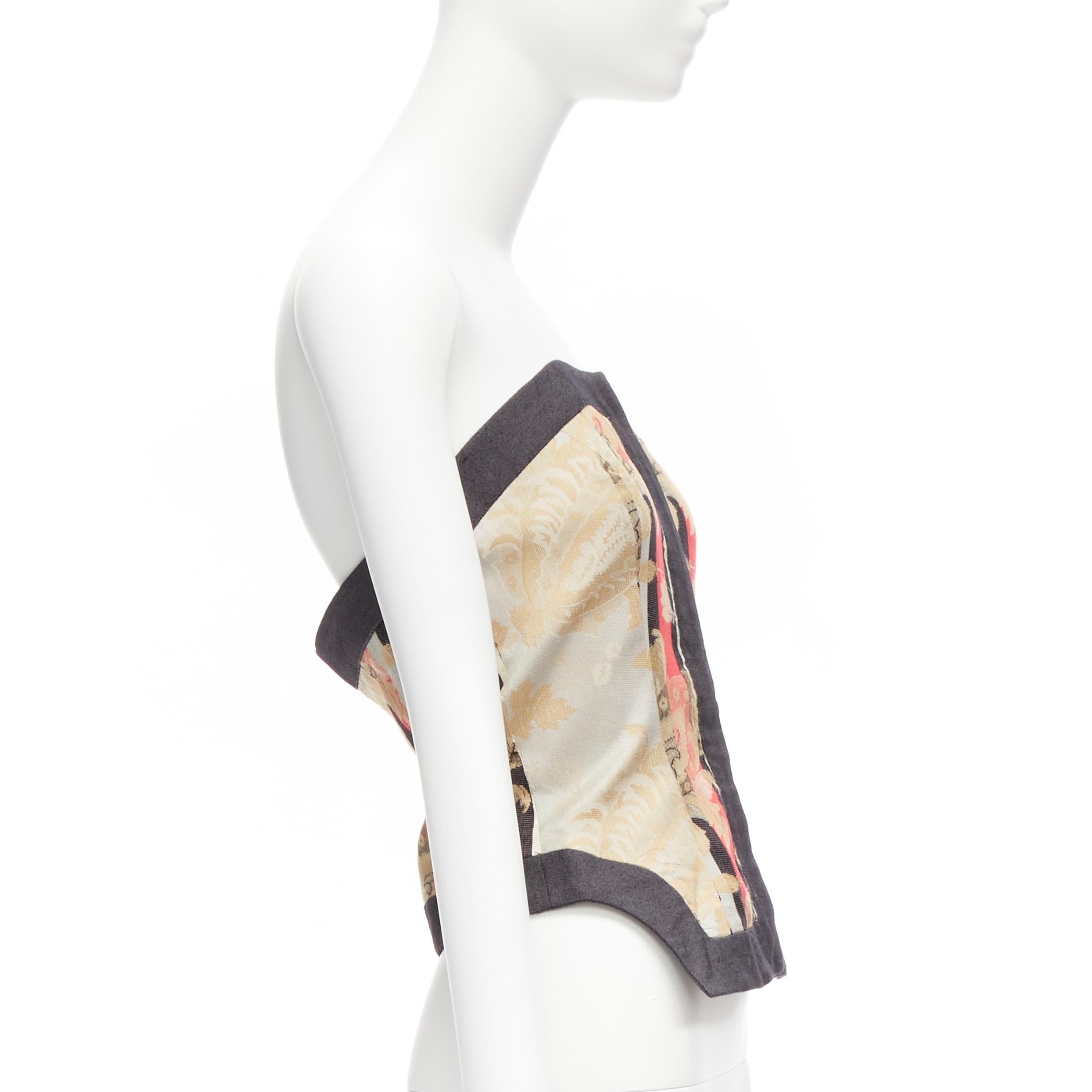 Beige ALEXANDER MCQUEEN 2000 grey baroque brocade jacquard  bustier top IT42 M