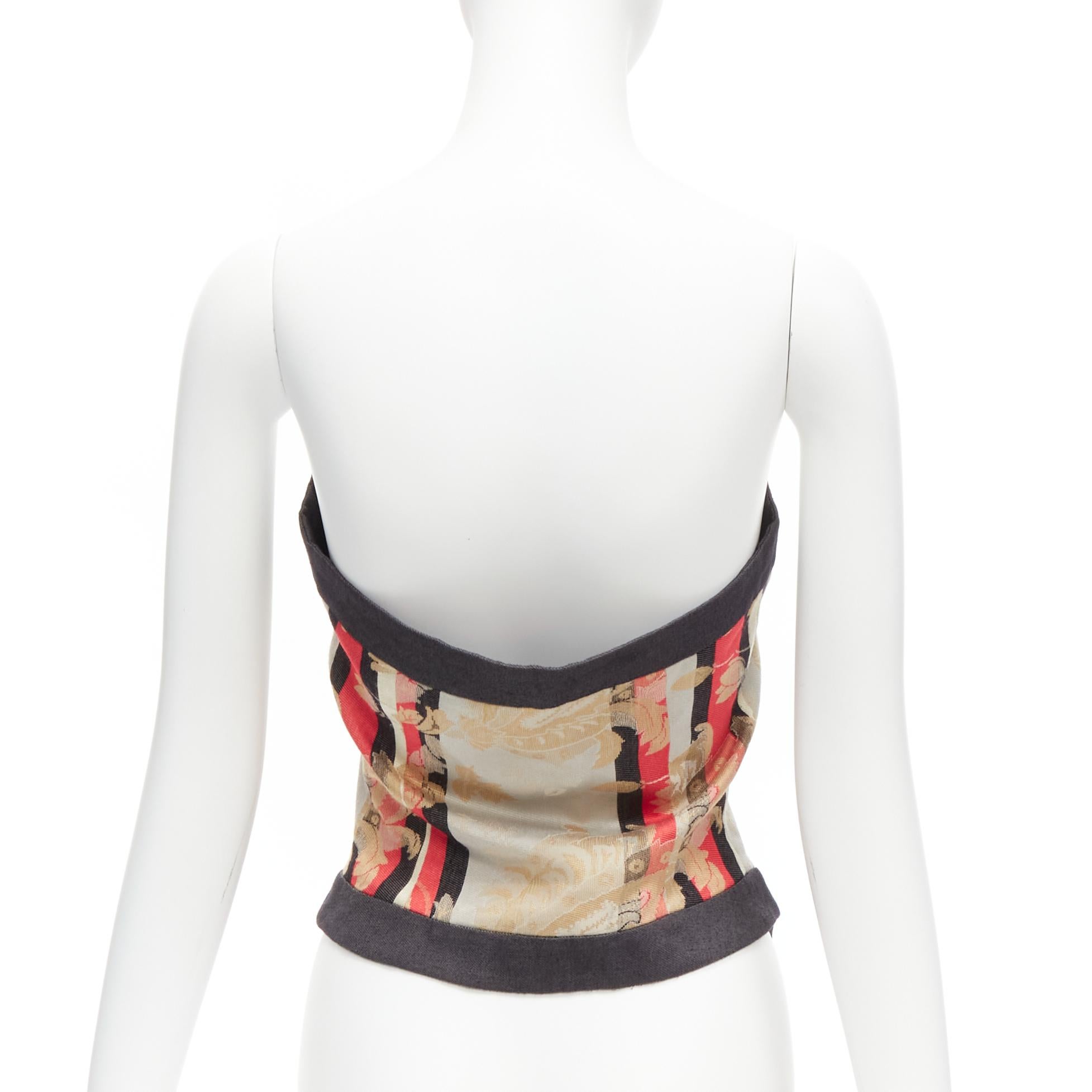 ALEXANDER MCQUEEN 2000 grey baroque brocade jacquard  bustier top IT42 M In Good Condition In Hong Kong, NT