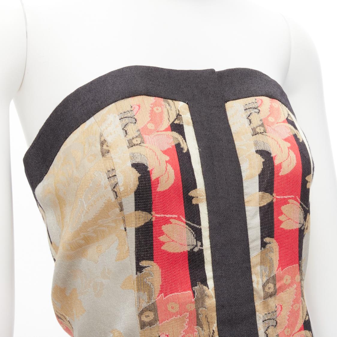 ALEXANDER MCQUEEN 2000 grey baroque brocade jacquard  bustier top IT42 M 1