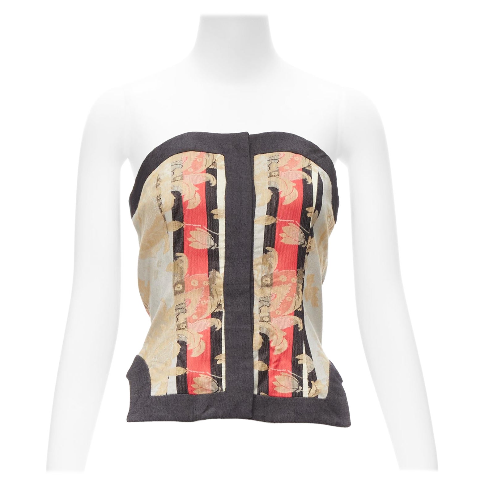 ALEXANDER MCQUEEN 2000 grey baroque brocade jacquard  bustier top IT42 M