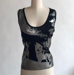 Alexander Mcqueen 2000s Black and Silver Wolf Print Knit Tank Top