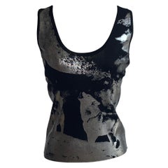 Alexander Mcqueen 2000s Black and Silver Wolf Print Knit Tank Top