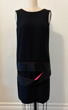 Alexander McQueen 2000s Black Drop Waist Dress with Pink Silk Band Detail