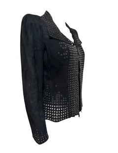 Alexander McQueen 2000s Black Suede Eyelet-Embellished Jacket