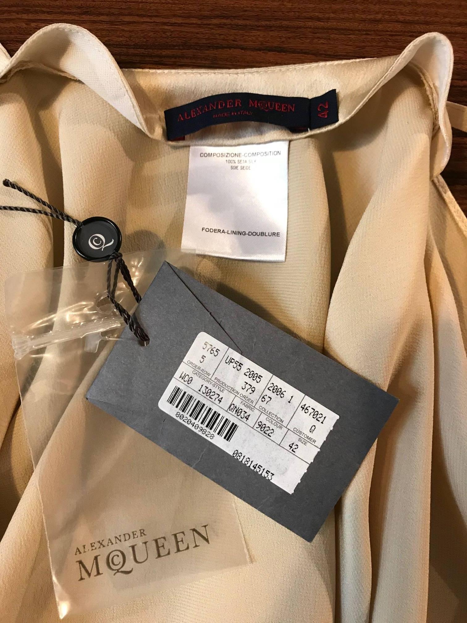 Beige Alexander McQueen 2000s Cream Silk Open Front Draped Vest 