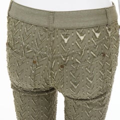 ALEXANDER MCQUEEN 2002 khaki green distressed cotton chevron skinny jeans IT38