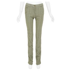 ALEXANDER MCQUEEN 2002 khaki green distressed cotton chevron skinny jeans IT38