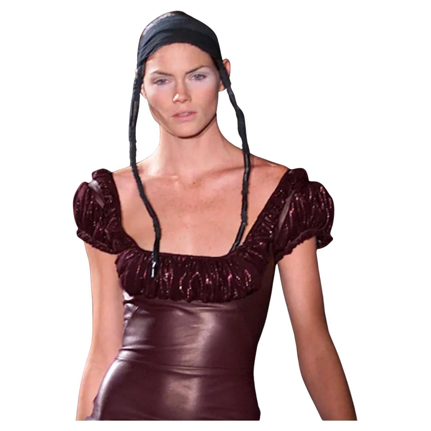 Alexander McQueen 2002 RawEdgeSilkChiffonBodice DrapedWool Black Gown Dress For Sale