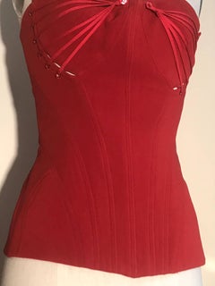 Alexander McQueen 2002 Runway Red Elastic Detail Corset Top