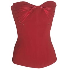Alexander McQueen 2002 Runway Red Elastic Detail Corset Top