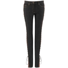 ALEXANDER McQUEEN 2002 "Supercalifragilistic" Denim Leather Lace Up Skinny Jeans