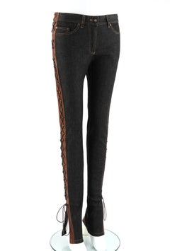ALEXANDER McQUEEN 2002 "Supercalifragilistic" Laced Leather Denim Skinny Jeans
