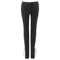ALEXANDER McQUEEN 2002 "Supercalifragilistic" Laced Leather Denim Skinny Jeans 
