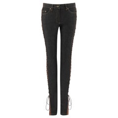 Vintage ALEXANDER McQUEEN 2002 "Supercalifragilistic" Laced Leather Denim Skinny Jeans 