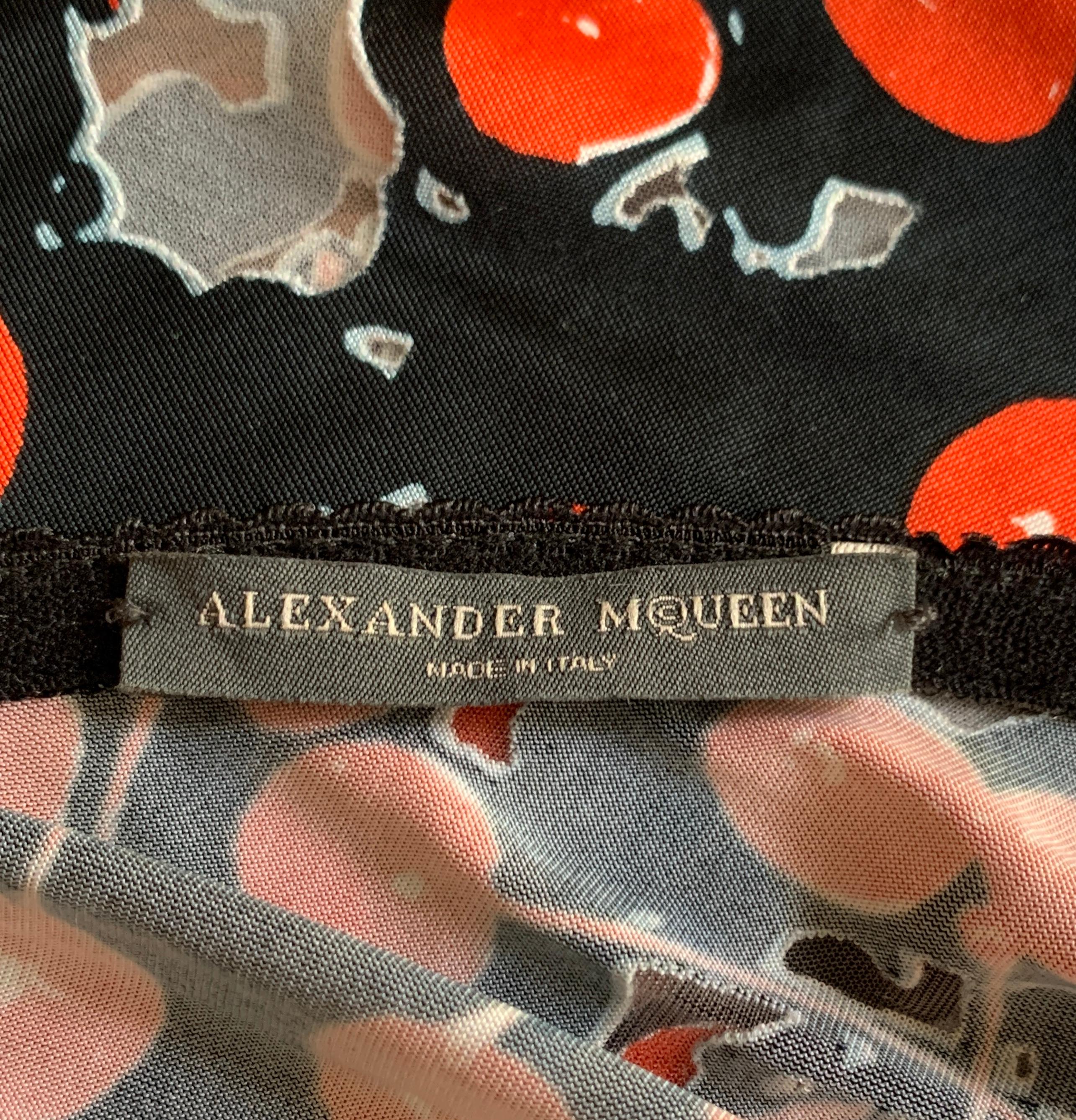 Alexander McQueen S/S 2003 Black and Red Cherry Print Mesh Ruffle Bust Tank Top In Good Condition In San Francisco, CA