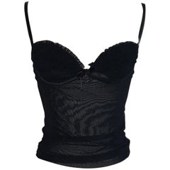 Alexander McQueen 2003 Black Mesh Ruffle Bust Tank Top