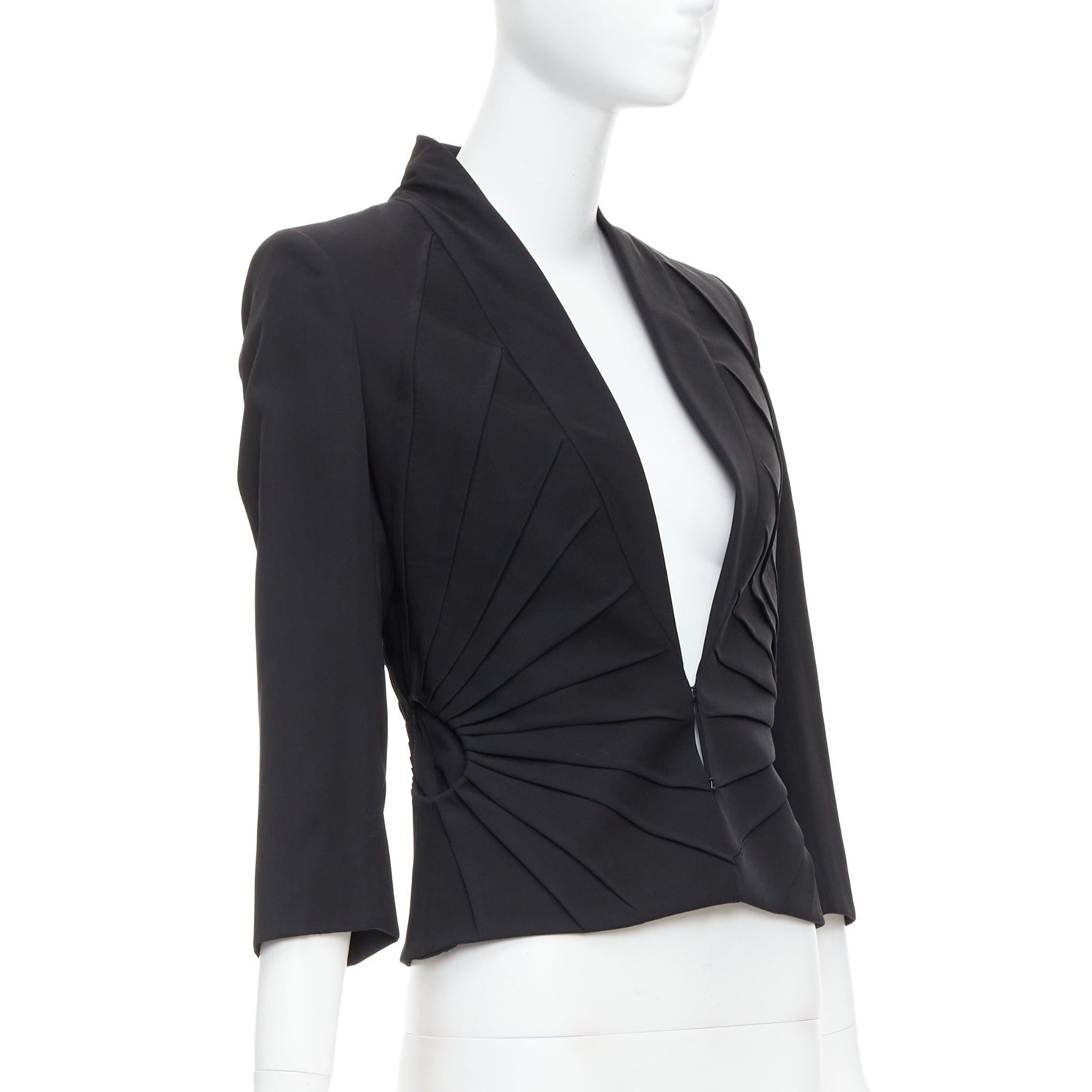 Black ALEXANDER MCQUEEN 2003 black virgin wool contour pleated dart blazer IT38 XS For Sale
