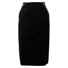 Alexander McQueen 2003 Black with Gold Zipper and Leather Trim Pencil Skirt