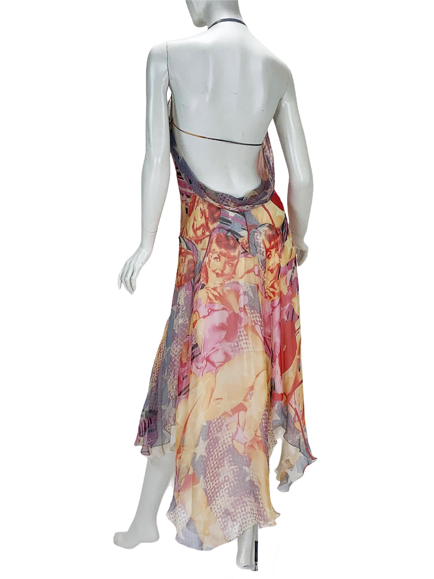 Alexander McQueen collection 2003 - Robe dos nu dos nu en soie imprimée unique, taille IT 38 Pour femmes en vente