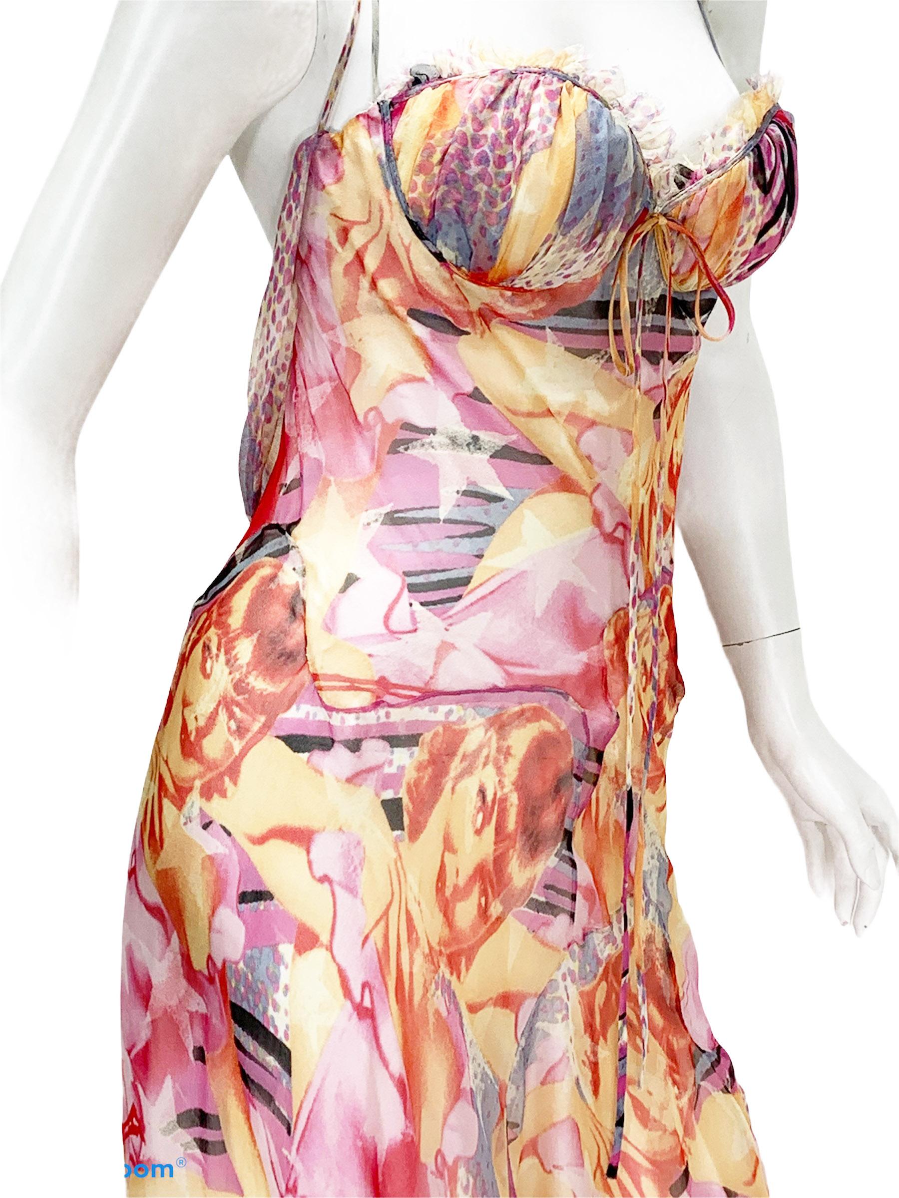 Women's Alexander McQueen 2003 Collection Silk Americana Print Halter Backless Dress 38 For Sale