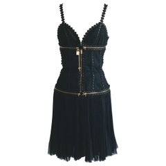 Alexander McQueen 2003 Convertible Lock and Key Dress in Black Wool Silk