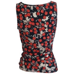 Alexander McQueen 2003 Semi-Sheer Cherry Print Black Red White Tank Top