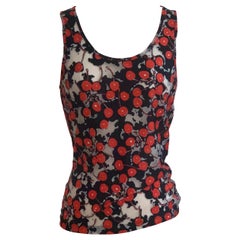 Alexander McQueen 2003 Semi-Sheer Cherry Print Black Red White Tank Top