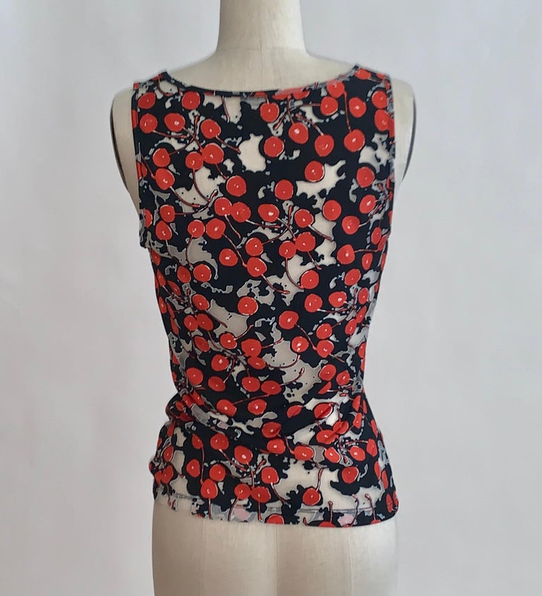 Alexander McQueen 2003 Semi-Sheer Cherry Print Black Red White Tank Top ...