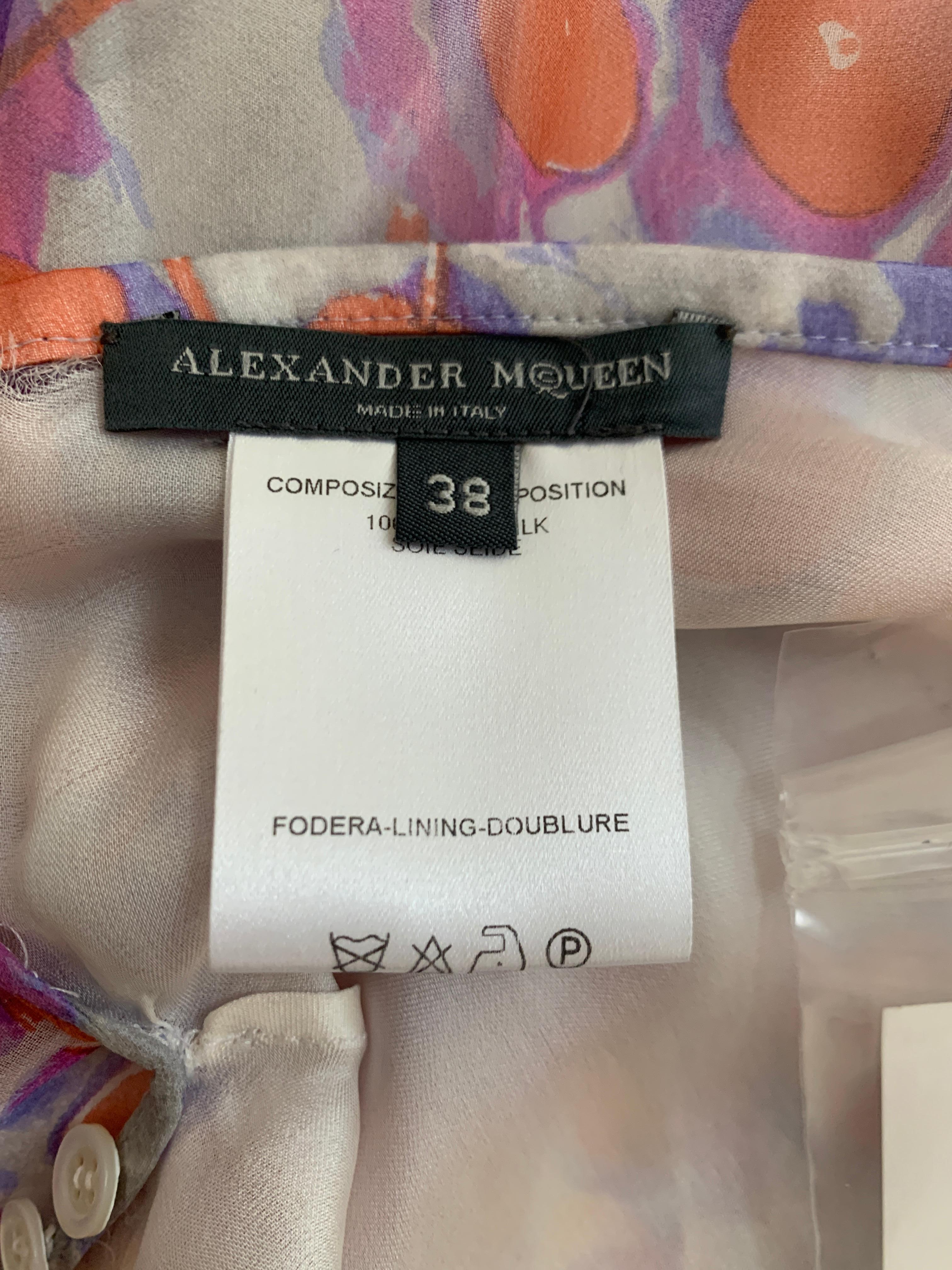 Alexander McQueen 2003 Silk Cherry Skirt in Red, Purple, and Blue Gray In Excellent Condition In San Francisco, CA