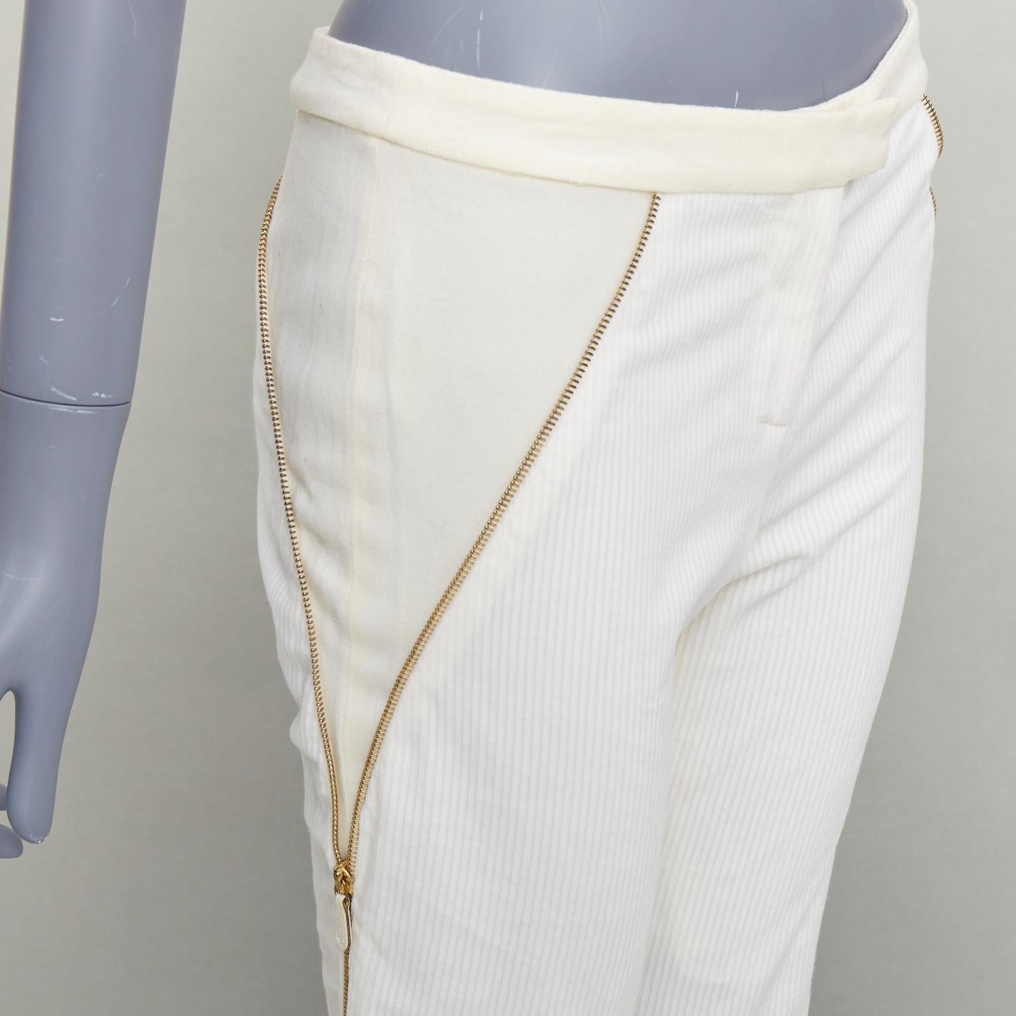 De las mujeres ALEXANDER MCQUEEN 2003 Pantalones acampanados con cremallera lateral en mezcla de algodón crema vintage IT40 S en venta