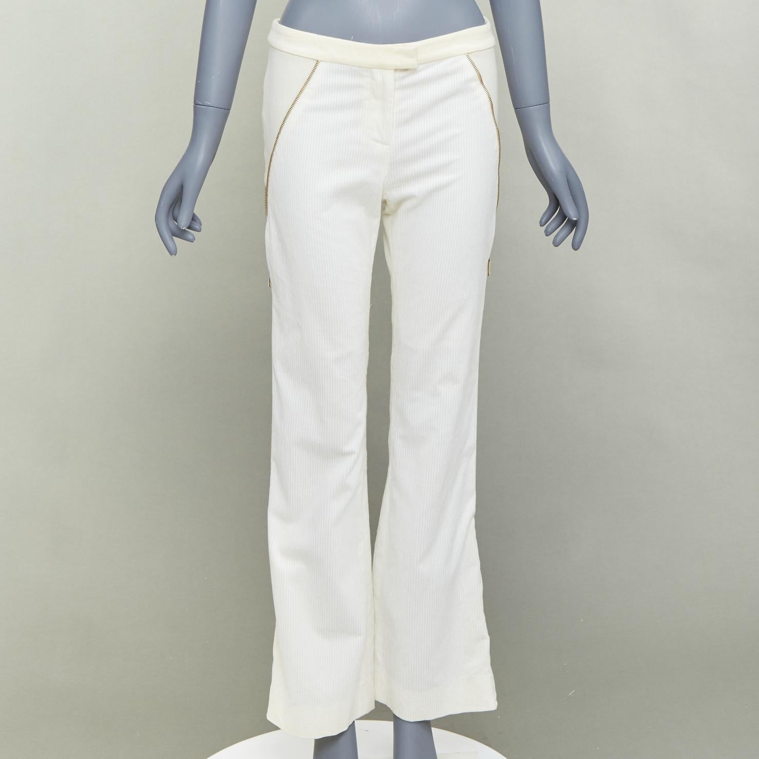 ALEXANDER MCQUEEN 2003 Pantalones acampanados con cremallera lateral en mezcla de algodón crema vintage IT40 S en venta 1