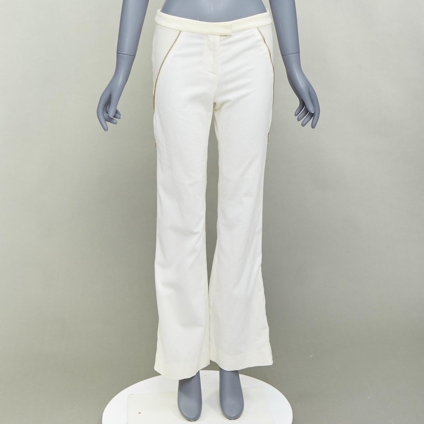 ALEXANDER MCQUEEN 2003 Vintage cream cotton blend zipper side flare pants IT40 S