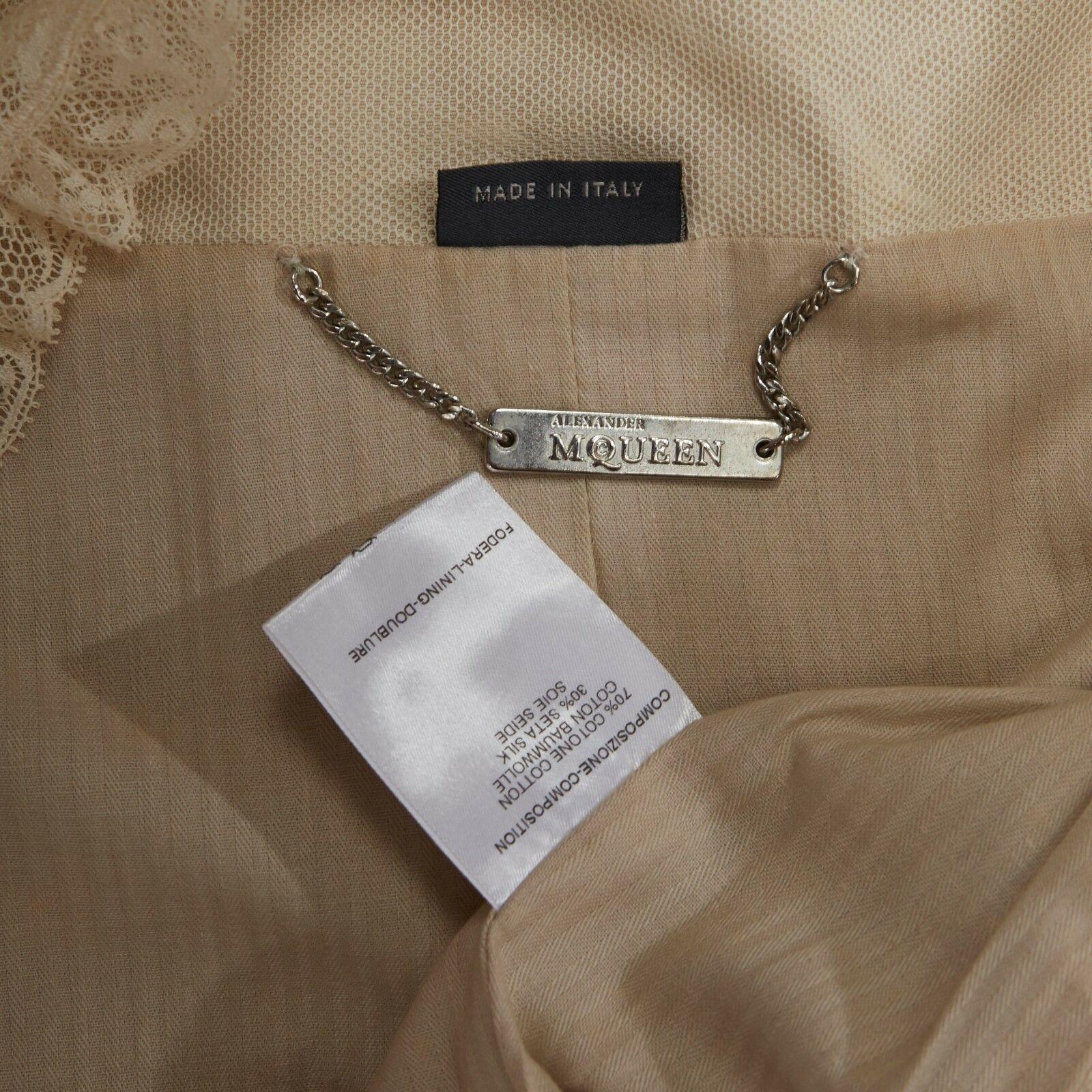 ALEXANDER MCQUEEN 2004 beige pink stripe cotton lace trimmed jacket IT38 XS 5