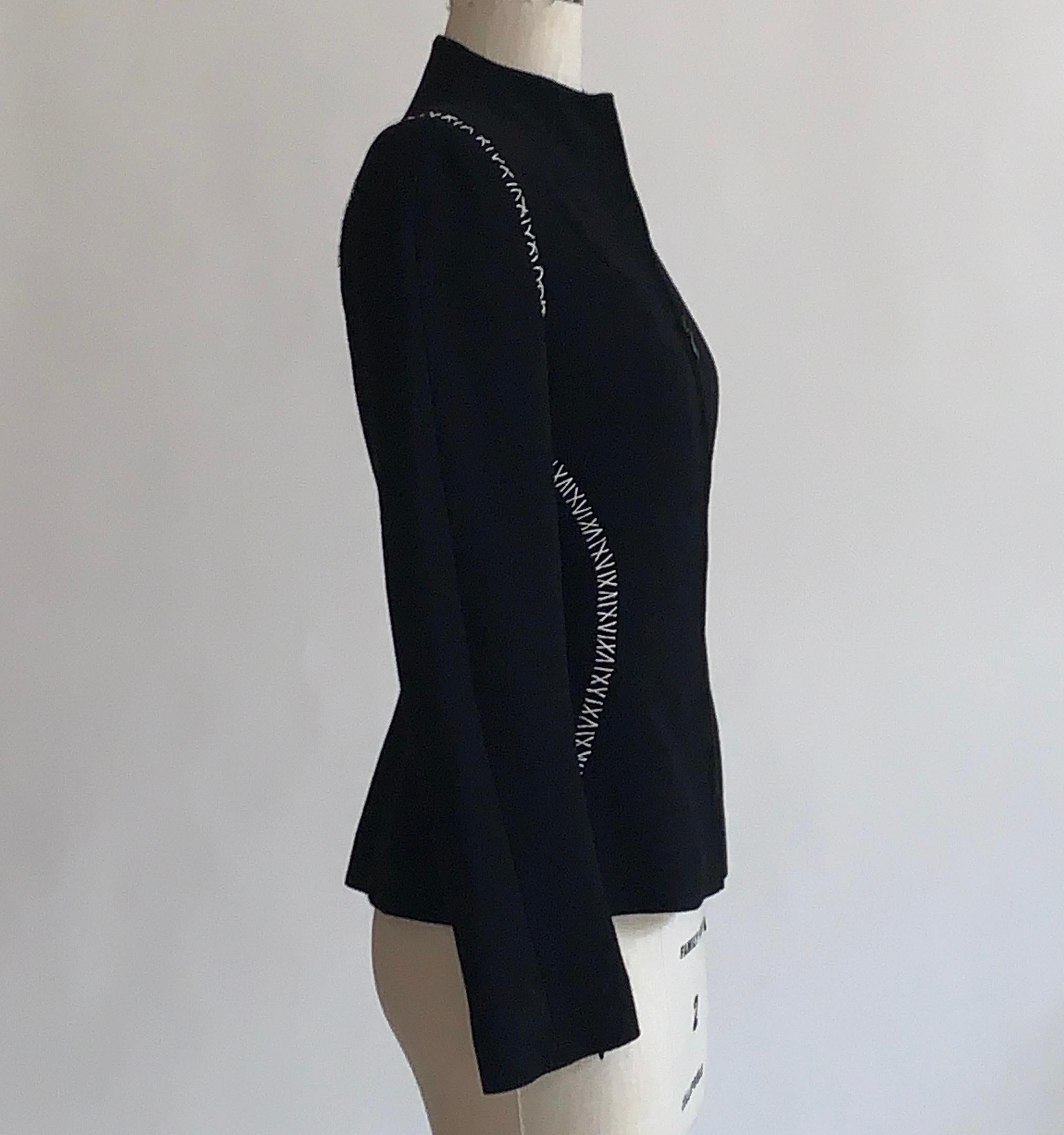 Alexander McQueen 2004 Black Tailored Jacket with White Stitch Detail In Excellent Condition In San Francisco, CA
