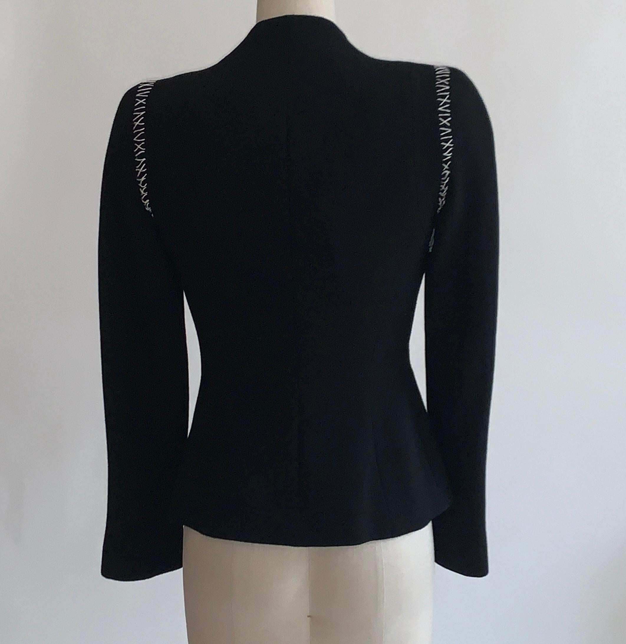 Women's Alexander McQueen 2004 Black Tailored Jacket with White Stitch Detail